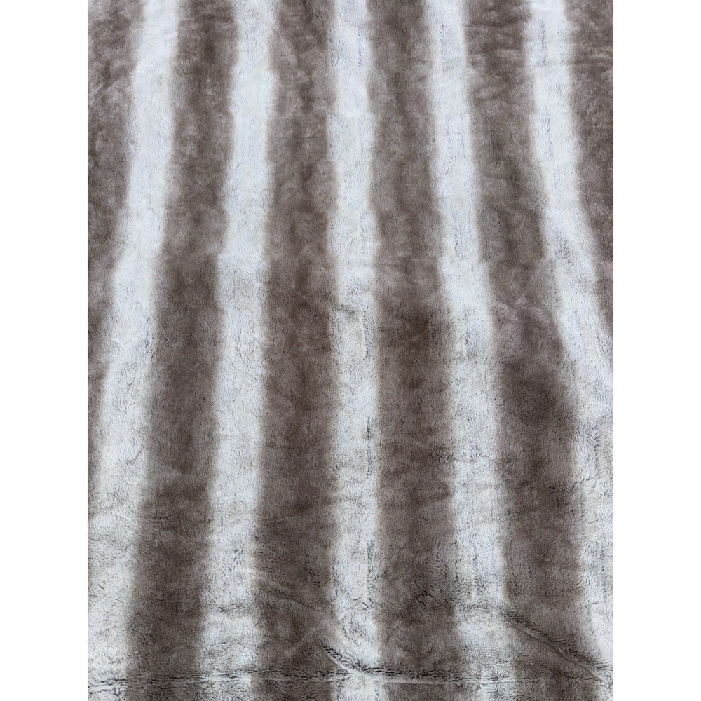Pier 1 Faux Fur Throw Blanket Striped Taupe Cream Plush Soft 56x48 - Picture 2 of 5